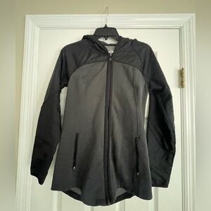 North Face Hooded Full Zip Up Hoodie Fleece Jacket Women's Small Gray Black